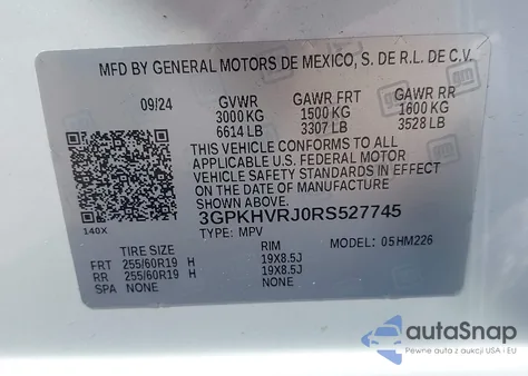 2024 Honda Prologue Ex z USA, uszkodzony, nr VIN 3GPKHVRJ0RS527745